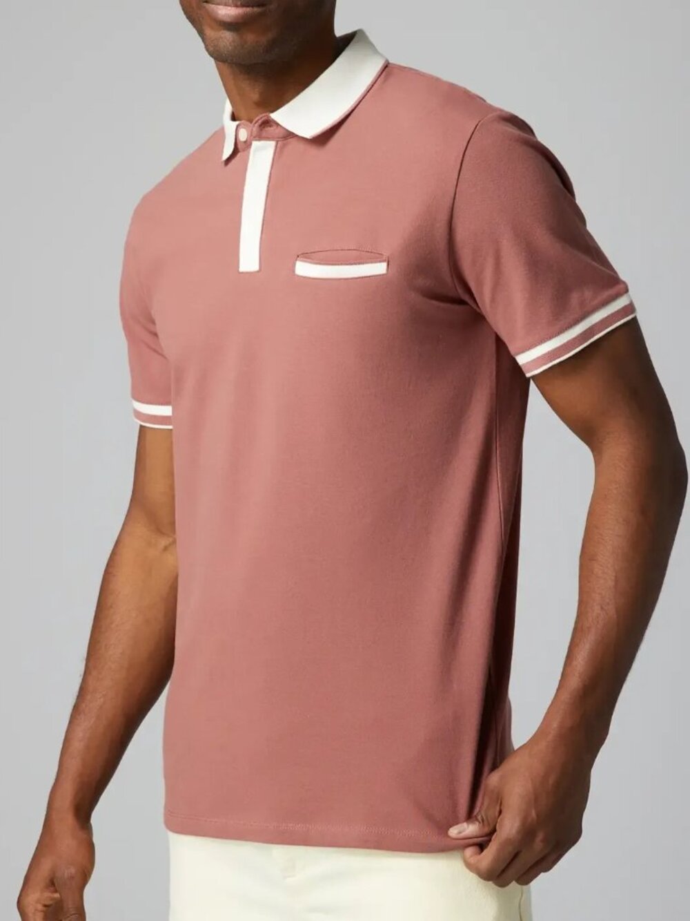 Julian & Mark Pastel Red Short Sleeve Polo with Contrast White Details